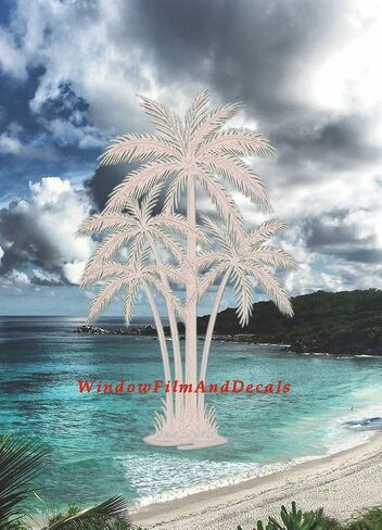 Oval Palm Tree Etched Window Decal Vinyl Glass Cling - 21" x 33" - Clear with White Design Elements in Saudi Arabia