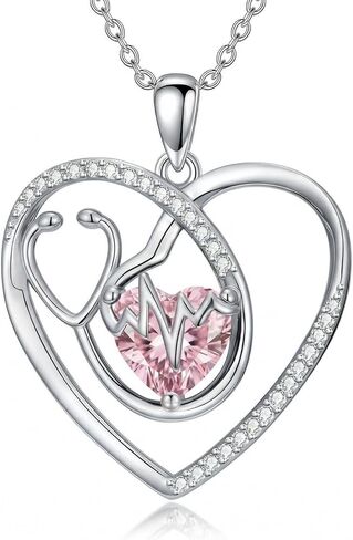 Nurse Gifts Necklaces for Women Heart Stethoscope Birthstone Necklace Pendant Medical Jewelry Gift for Doctor RN Medical Student Graduation Retirement Nurse Week Birthday in Kuwait