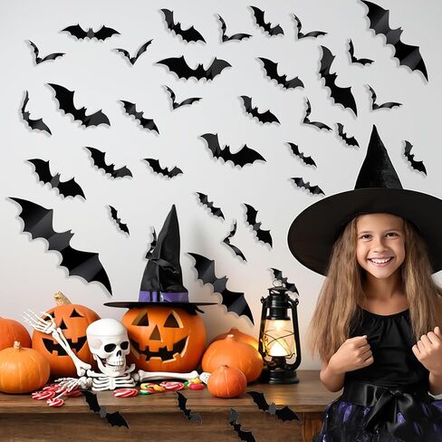 120 Pcs Bats Wall Decor, 3D Bat Halloween Decoration Stickers for Home Decor 4 Size Waterproof Black Spooky Bats for Room Decals Home Decor DIY Wall Decal Bathroom Indoor Party Supplies in Saudi Arabia