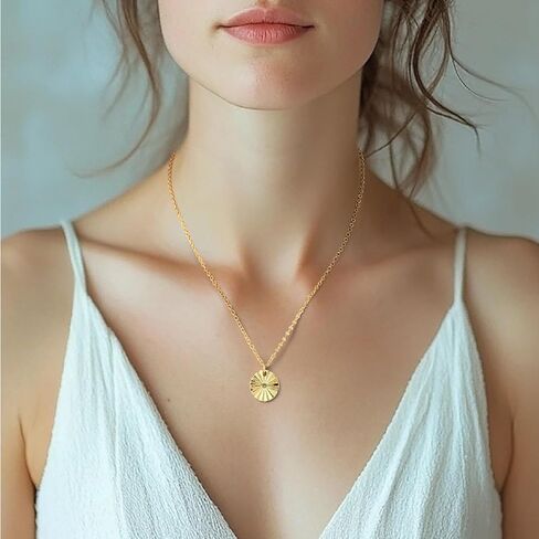 FENIMI 14K Gold Necklace for Women Gold Pendant Necklace for Women Trendy Medallion Radiant Graceful Charm Simple Coin Pendant Necklaces for Womens in Saudi Arabia