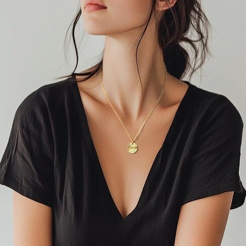 FENIMI 14K Gold Necklace for Women Gold Pendant Necklace for Women Trendy Medallion Radiant Graceful Charm Simple Coin Pendant Necklaces for Womens in Saudi Arabia