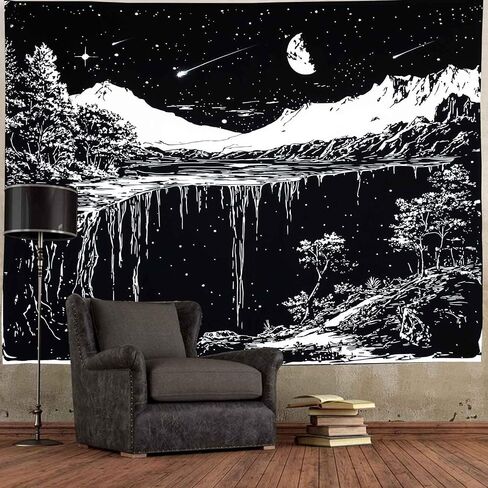 Onivein Black and White Mountain Tapestry Starry Night Tapestry Nature Scene Forest Moon Star Waterfall Tapestries Wall Hanging for Bedroom Living Room Dorm 60 x 50 Inches in Saudi Arabia