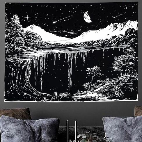 Onivein Black and White Mountain Tapestry Starry Night Tapestry Nature Scene Forest Moon Star Waterfall Tapestries Wall Hanging for Bedroom Living Room Dorm 60 x 50 Inches in Saudi Arabia