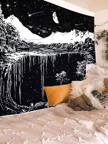 Onivein Black and White Mountain Tapestry Starry Night Tapestry Nature Scene Forest Moon Star Waterfall Tapestries Wall Hanging for Bedroom Living Room Dorm 60 x 50 Inches in Saudi Arabia