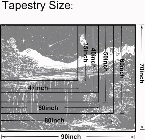 Onivein Black and White Mountain Tapestry Starry Night Tapestry Nature Scene Forest Moon Star Waterfall Tapestries Wall Hanging for Bedroom Living Room Dorm 60 x 50 Inches in Saudi Arabia