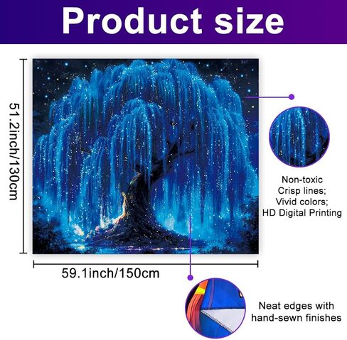 WEBEEDY Dreamy Blue Willow Blacklight Tapestry UV Reactive Galaxy Starry Night Wall Hanging Mystical Aesthetic Tree of Life Home Decor for Bedroom Dorm Wall Art Party Backdrop, 59x51 Inch in Kuwait