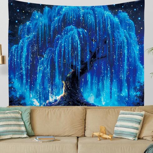 WEBEEDY Dreamy Blue Willow Blacklight Tapestry UV Reactive Galaxy Starry Night Wall Hanging Mystical Aesthetic Tree of Life Home Decor for Bedroom Dorm Wall Art Party Backdrop, 59x51 Inch in Kuwait