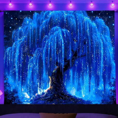 WEBEEDY Dreamy Blue Willow Blacklight Tapestry UV Reactive Galaxy Starry Night Wall Hanging Mystical Aesthetic Tree of Life Home Decor for Bedroom Dorm Wall Art Party Backdrop, 59x51 Inch in Kuwait
