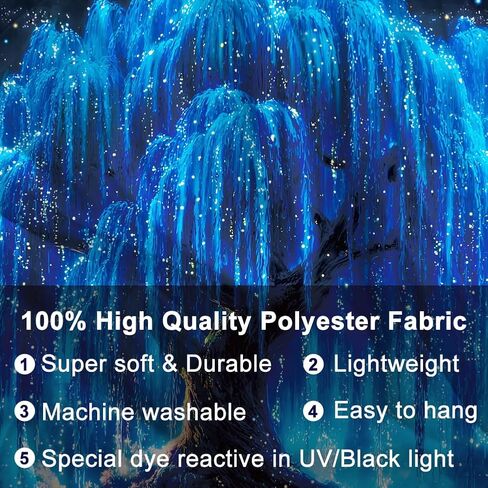 WEBEEDY Dreamy Blue Willow Blacklight Tapestry UV Reactive Galaxy Starry Night Wall Hanging Mystical Aesthetic Tree of Life Home Decor for Bedroom Dorm Wall Art Party Backdrop, 59x51 Inch in Kuwait