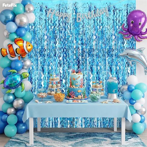 Pack of 2 Blue Wave Blue Streamers - 3.2 x 6.5 Feet | Blue Backdrop for Mermaid Party Decorations, Under the Sea Party Decorations, Ocean Themed Party Decorations in Kuwait