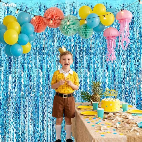 Pack of 2 Blue Wave Blue Streamers - 3.2 x 6.5 Feet | Blue Backdrop for Mermaid Party Decorations, Under the Sea Party Decorations, Ocean Themed Party Decorations in Kuwait