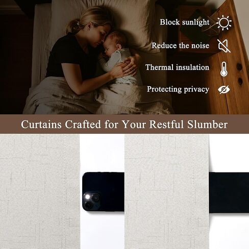 100% Blackout Curtains 96 Inches Long 2 Panels for Bedroom, Back Tab Pleated Thermal Insulated Window Drapes with Hooks, Noise Reducation Black Out Darkening Linen Curtains for Living Room, Natural in Saudi Arabia