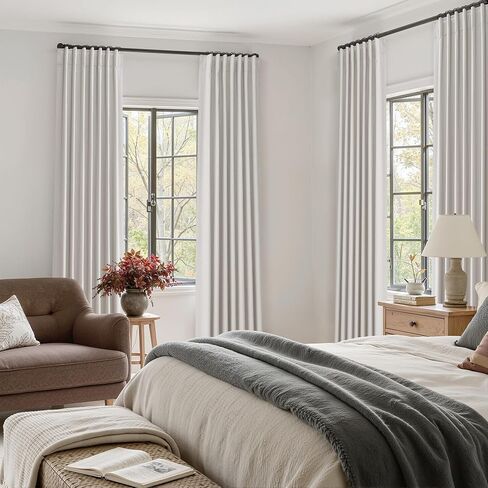 100% Blackout Curtains 96 Inches Long 2 Panels for Bedroom, Back Tab Pleated Thermal Insulated Window Drapes with Hooks, Noise Reducation Black Out Darkening Linen Curtains for Living Room, Natural in Saudi Arabia
