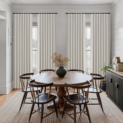 100% Blackout Curtains 96 Inches Long 2 Panels for Bedroom, Back Tab Pleated Thermal Insulated Window Drapes with Hooks, Noise Reducation Black Out Darkening Linen Curtains for Living Room, Natural in Saudi Arabia