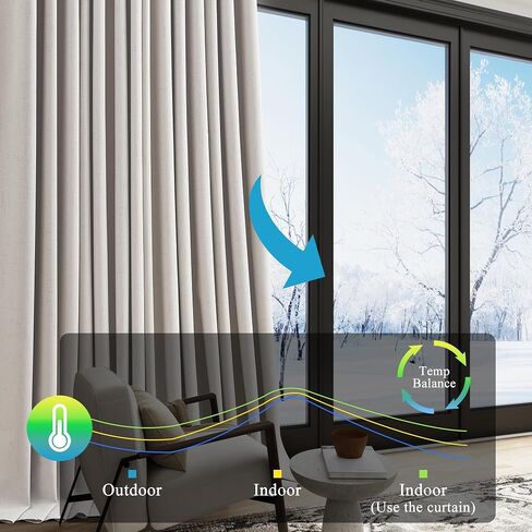 100% Blackout Curtains 96 Inches Long 2 Panels for Bedroom, Back Tab Pleated Thermal Insulated Window Drapes with Hooks, Noise Reducation Black Out Darkening Linen Curtains for Living Room, Natural in Saudi Arabia