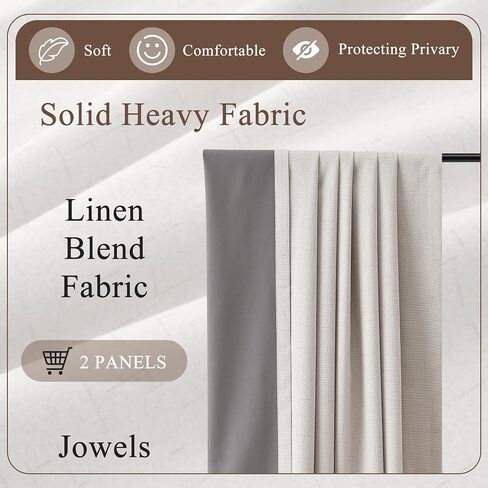 100% Blackout Curtains 96 Inches Long 2 Panels for Bedroom, Back Tab Pleated Thermal Insulated Window Drapes with Hooks, Noise Reducation Black Out Darkening Linen Curtains for Living Room, Natural in Saudi Arabia