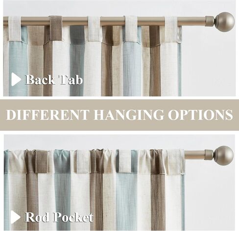 Jubilantex Linen Textured Stripe Curtains Brown and Aqua Farmhouse Striped Curtains Light Filtering Window Drapes for Bedroom Living Room,Rod Pocket Back Tab 40"X84"2 Panels in Saudi Arabia