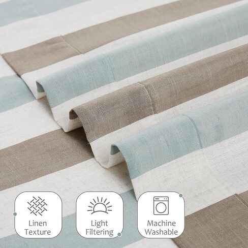 Jubilantex Linen Textured Stripe Curtains Brown and Aqua Farmhouse Striped Curtains Light Filtering Window Drapes for Bedroom Living Room,Rod Pocket Back Tab 40"X84"2 Panels in Saudi Arabia
