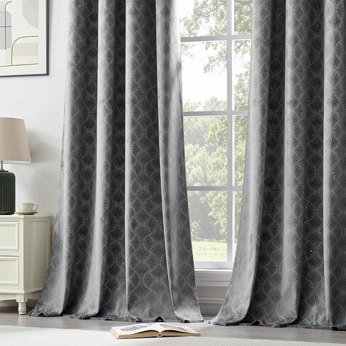 Grey Embossed Velvet Curtains 84 Inches Long 2 Panels Sprinkling Silver Flocked Curtains Glitter Rhinestone Grommet Room Darkening Noise Reduction Vintage Luxury Victorian Drapes for Bedroom, 52x84 in Saudi Arabia