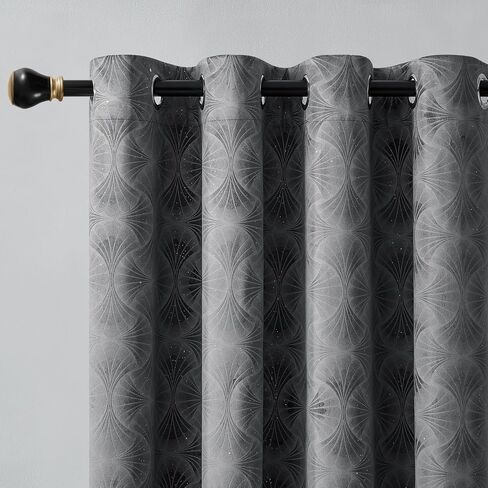Grey Embossed Velvet Curtains 84 Inches Long 2 Panels Sprinkling Silver Flocked Curtains Glitter Rhinestone Grommet Room Darkening Noise Reduction Vintage Luxury Victorian Drapes for Bedroom, 52x84 in Saudi Arabia
