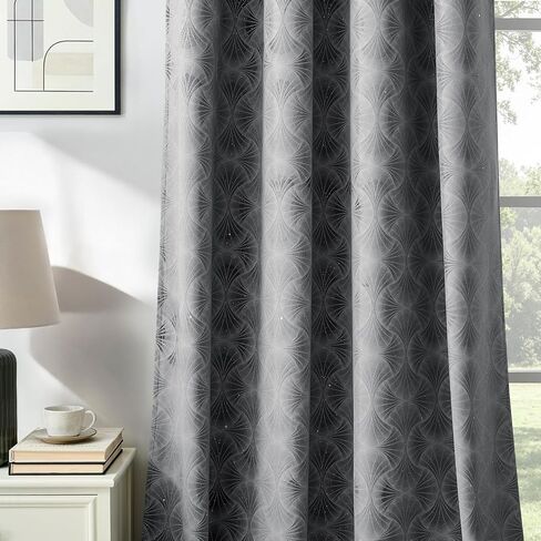 Grey Embossed Velvet Curtains 84 Inches Long 2 Panels Sprinkling Silver Flocked Curtains Glitter Rhinestone Grommet Room Darkening Noise Reduction Vintage Luxury Victorian Drapes for Bedroom, 52x84 in Saudi Arabia