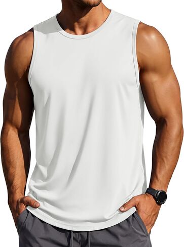 Magcomsen Men UPF 50+ قمصان بلا أكمام سريعة الحماية من UV حماية العضلات الرياضية العليا للسباحة تجريب الجري الصالة الرياضية in Kuwait