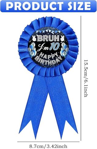 1Pcs Birthday Boy Pin, Bruh I'm 10 Tinplate Happy Birthday Ribbon Pin – 7 Inch Blue Rosette & Balloon Design for 10th Birthday Party Decor Badge Button, Award Ribbon Brooch for Kids & Teens in Saudi Arabia