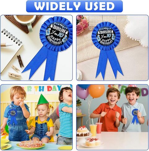 1Pcs Birthday Boy Pin, Bruh I'm 10 Tinplate Happy Birthday Ribbon Pin – 7 Inch Blue Rosette & Balloon Design for 10th Birthday Party Decor Badge Button, Award Ribbon Brooch for Kids & Teens in Saudi Arabia