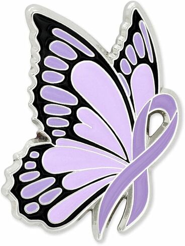 PinMart's Lavender Ribbon Butterfly Pin - Awareness Ribbon Enamel Pin in Kuwait