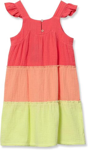 Lands' End Girls Woven Tiered Dress Large Fiery Coral Colorblock in Saudi Arabia