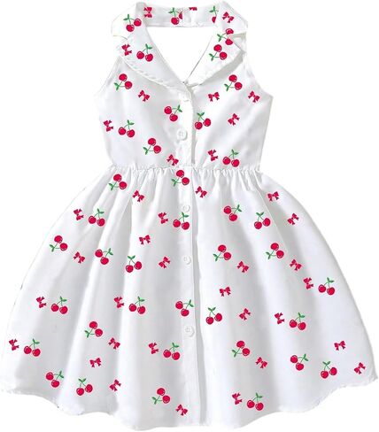 SOLY HUX Toddler Girl's Cute Halter Button Down Shirt Dress Cherry Print Collared Sleeveless A Line Flared Short Dresses in Kuwait