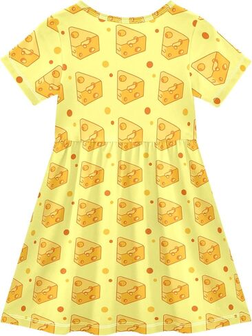 Cheese Cute Yellow Print Dress Girl Short Sleeve Casual Dress Kids Summer Sundress A-line 2-8T in Kuwait