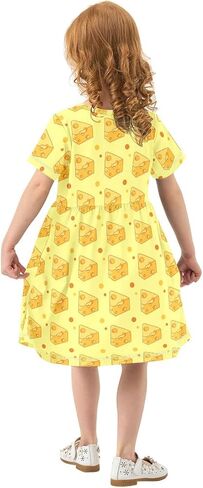 Cheese Cute Yellow Print Dress Girl Short Sleeve Casual Dress Kids Summer Sundress A-line 2-8T in Kuwait