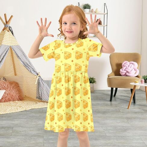 Cheese Cute Yellow Print Dress Girl Short Sleeve Casual Dress Kids Summer Sundress A-line 2-8T in Kuwait