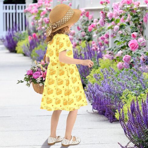 Cheese Cute Yellow Print Dress Girl Short Sleeve Casual Dress Kids Summer Sundress A-line 2-8T in Kuwait