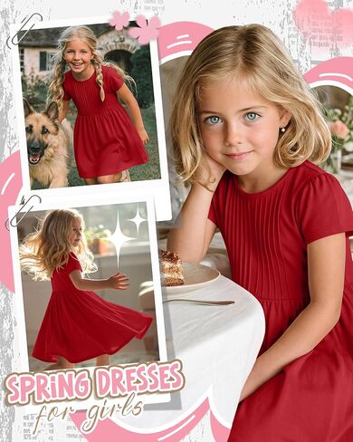 Girls Dress Kids Summer Pleated A Line Casual Short Sleeve Crewneck Basic Boho Dress with Pockets for Teen 5-14 Y in Saudi Arabia