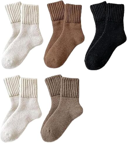 5 Pairs Women's Mid Calf Thermal Socks - Soft Cotton Knit, Cozy Warm Socks for Fall & Winter Daily Use in Kuwait