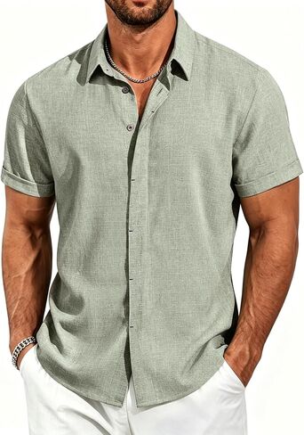MAPICK Men's Short Sleeve Linen Shirt Lightweight Button Down Shirts Casual Summer Beach Shirt for Vacation & Wedding in Saudi Arabia