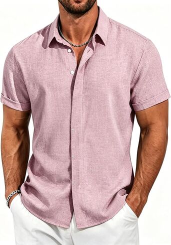 MAPICK Men's Short Sleeve Linen Shirt Lightweight Button Down Shirts Casual Summer Beach Shirt for Vacation & Wedding in Saudi Arabia