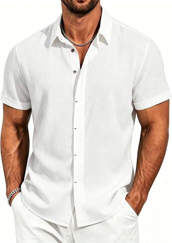 MAPICK Men's Short Sleeve Linen Shirt Lightweight Button Down Shirts Casual Summer Beach Shirt for Vacation & Wedding in Saudi Arabia