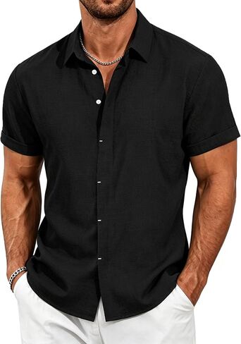 MAPICK Men's Short Sleeve Linen Shirt Lightweight Button Down Shirts Casual Summer Beach Shirt for Vacation & Wedding in Saudi Arabia