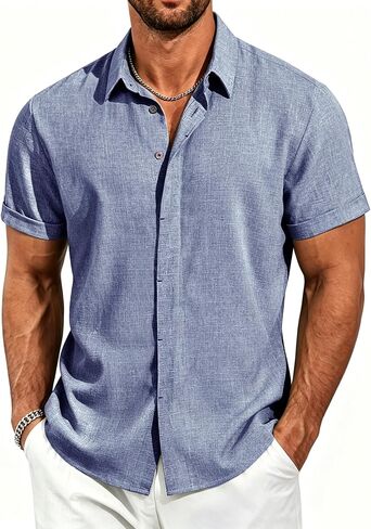 MAPICK Men's Short Sleeve Linen Shirt Lightweight Button Down Shirts Casual Summer Beach Shirt for Vacation & Wedding in Saudi Arabia