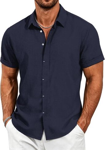 MAPICK Men's Short Sleeve Linen Shirt Lightweight Button Down Shirts Casual Summer Beach Shirt for Vacation & Wedding in Saudi Arabia