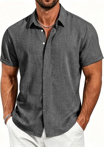 MAPICK Men's Short Sleeve Linen Shirt Lightweight Button Down Shirts Casual Summer Beach Shirt for Vacation & Wedding in Saudi Arabia