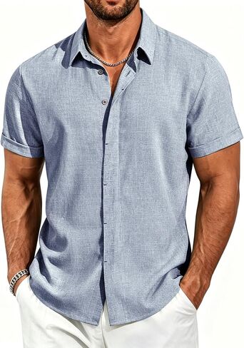 MAPICK Men's Short Sleeve Linen Shirt Lightweight Button Down Shirts Casual Summer Beach Shirt for Vacation & Wedding in Saudi Arabia