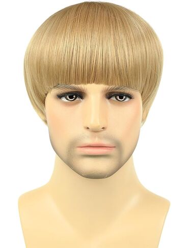 Blonde Mushroom Wig for Men Short Bowl Cut Wigs for Halloween Party Hilarious Funny Blond Bob Wigs with Bangs for Man Costume Cosplay (Blonde) in Saudi Arabia