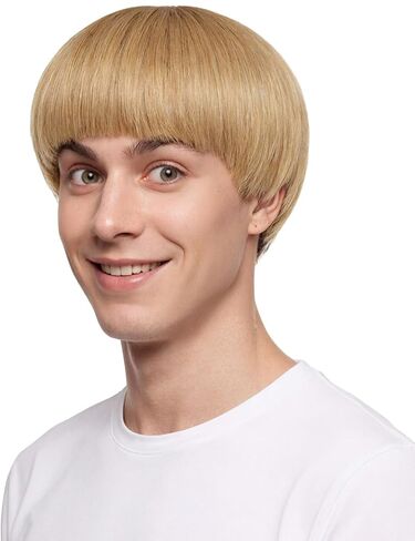 Blonde Mushroom Wig for Men Short Bowl Cut Wigs for Halloween Party Hilarious Funny Blond Bob Wigs with Bangs for Man Costume Cosplay (Blonde) in Saudi Arabia