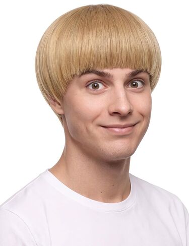 Blonde Mushroom Wig for Men Short Bowl Cut Wigs for Halloween Party Hilarious Funny Blond Bob Wigs with Bangs for Man Costume Cosplay (Blonde) in Saudi Arabia