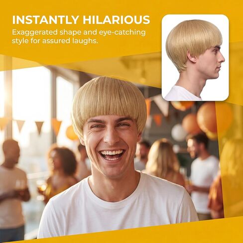 Blonde Mushroom Wig for Men Short Bowl Cut Wigs for Halloween Party Hilarious Funny Blond Bob Wigs with Bangs for Man Costume Cosplay (Blonde) in Saudi Arabia