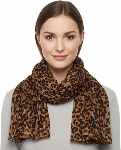 Peach Couture Trendy Women's Leopard Animal Print Crinkle Scarf wrap in Saudi Arabia